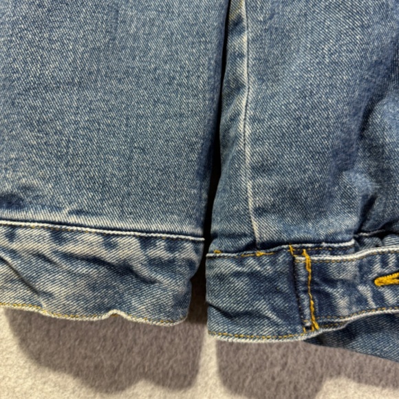 Lee Denim Jacket Mens L Faux Fur Linen Collared Jean Pockets Warm Button Up - Picture 10 of 10